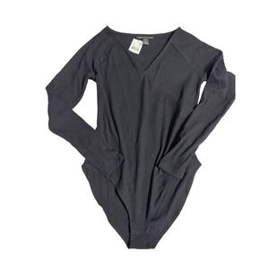 NWT A Pea in the Pod Black Ribbed Maternity Bodysuit Long Sleeve Wrap V-Neck, S